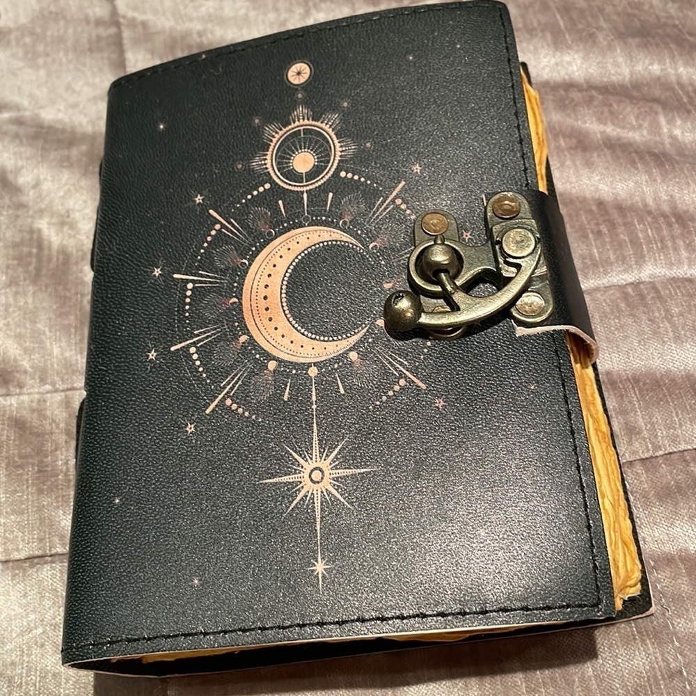 Handwoven 100% Genuine Leather & Cotton Sun Moon Star Celestial Journal Spell